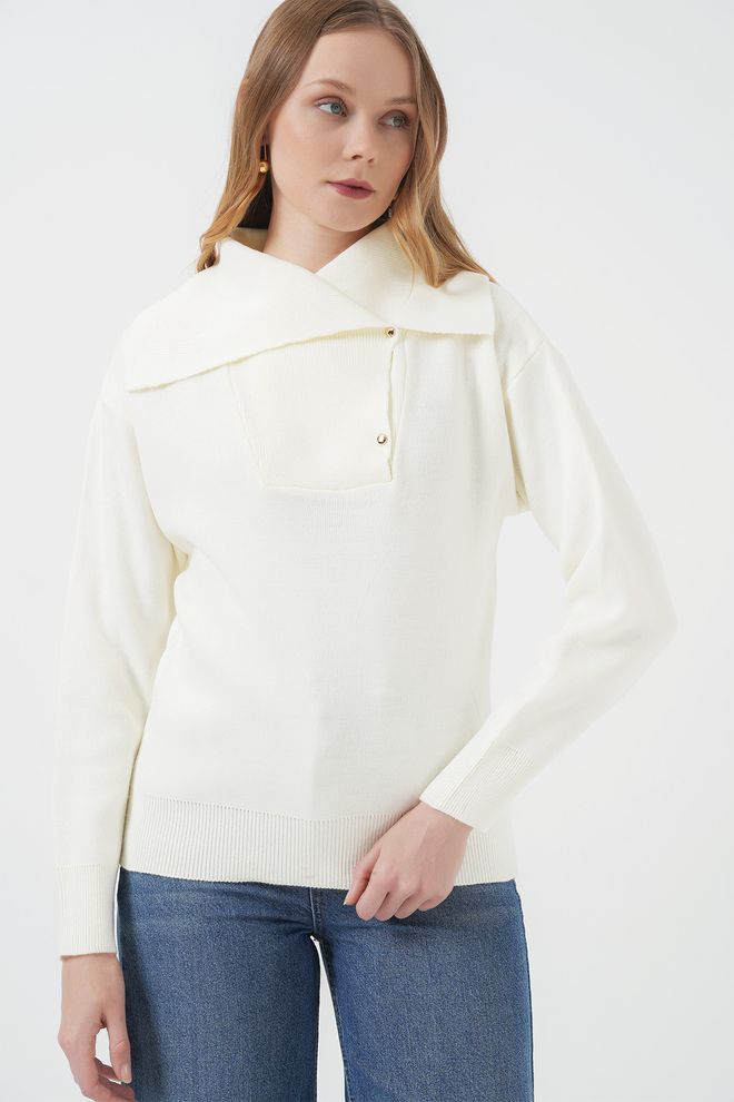 Bigdart Wide Collar Knitwear Sweater Ecru Wholesale Clothing Casual