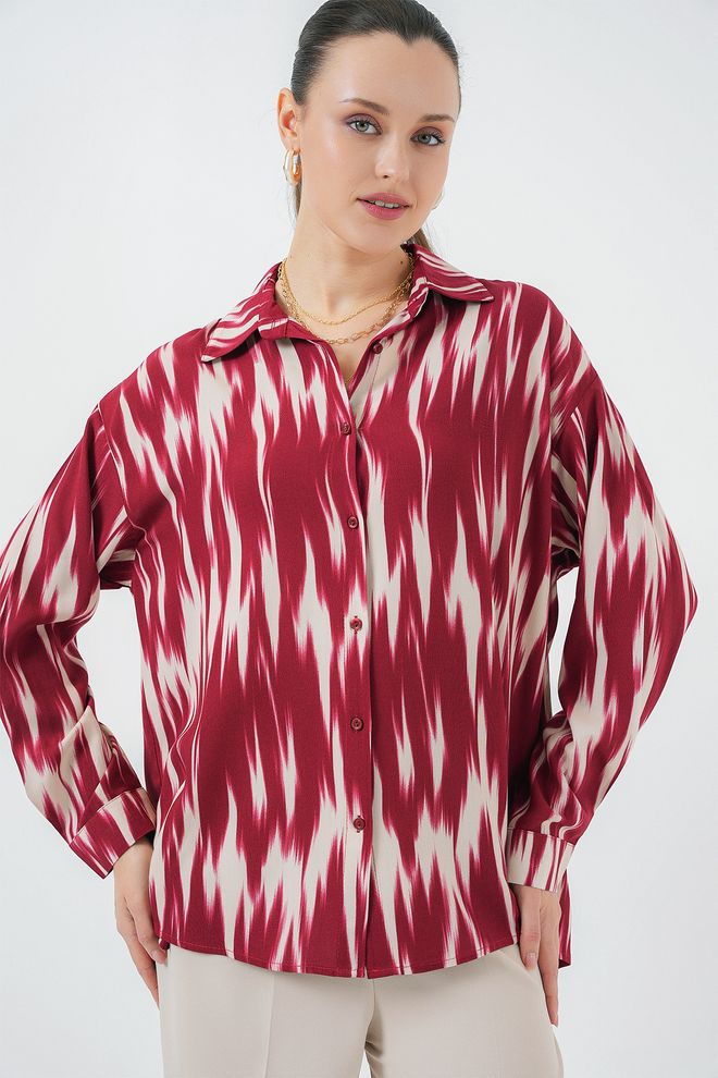 Bigdart Chemise Oversize À Motifs 20301 Rouge Vêtements en gros Élégant