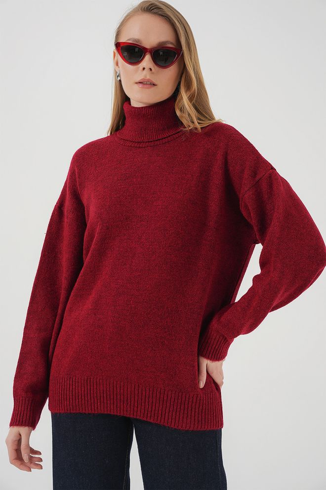 Bigdart Women's Turtleneck Oversize Knitwear Sweater Red Wholesale Clothing Formal