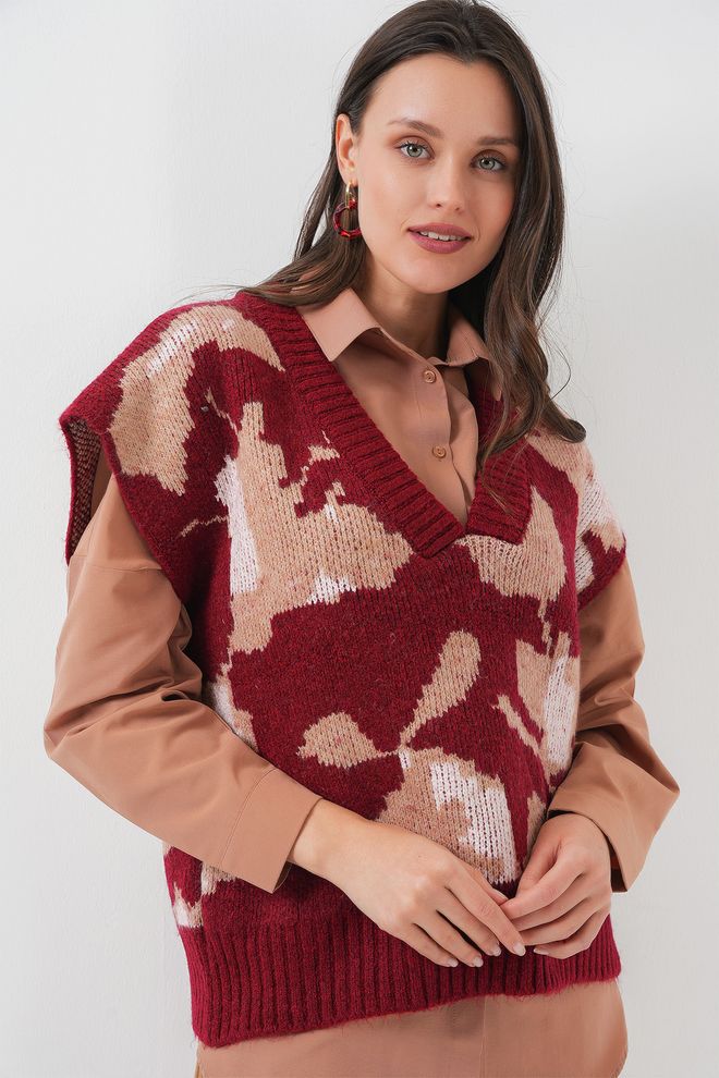 Bigdart Women's Oversize Knitwear Sweater Burgundy Wholesale Clothing Casual