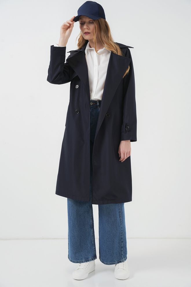 Bigdart Double Collar Trench Coat Navy Wholesale Clothing Polyester