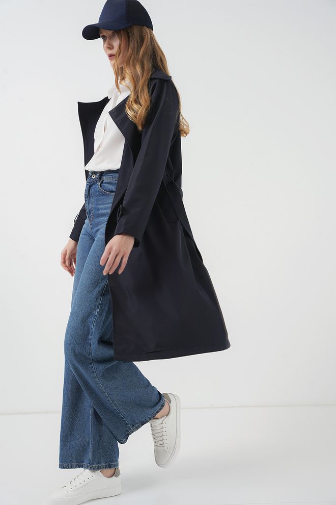 Bigdart Double Collar Trench Coat Navy Wholesale Clothing 2