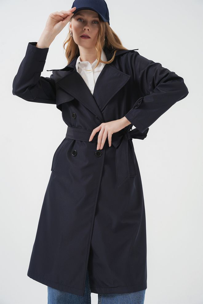 Bigdart Double Collar Trench Coat Navy Wholesale Clothing Fall