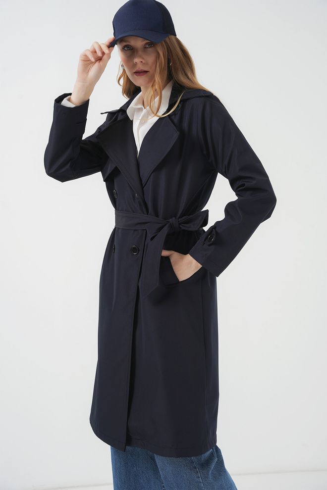 Bigdart Double Collar Trench Coat Navy Wholesale Clothing Formal