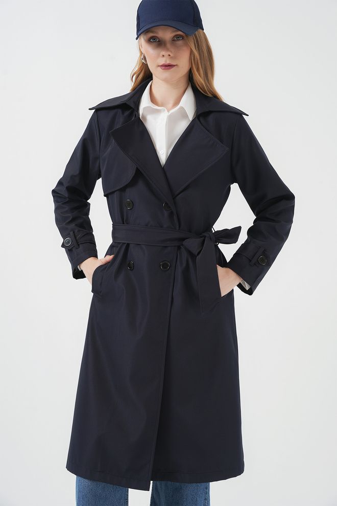 Bigdart Double Collar Trench Coat Navy Wholesale Clothing Casual