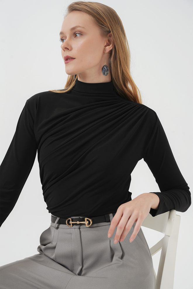 Bigdart بلوزة ساندي بتفاصيل كشكشة سوداء ملابس بالجملة 2