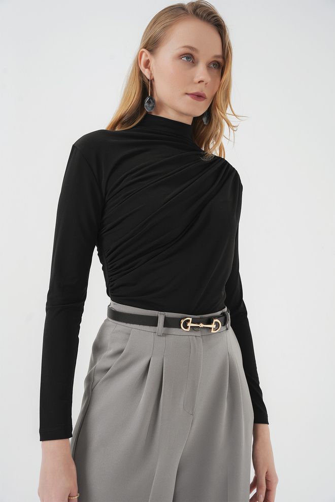 Bigdart بلوزة ساندي بتفاصيل كشكشة سوداء ملابس بالجملة 3