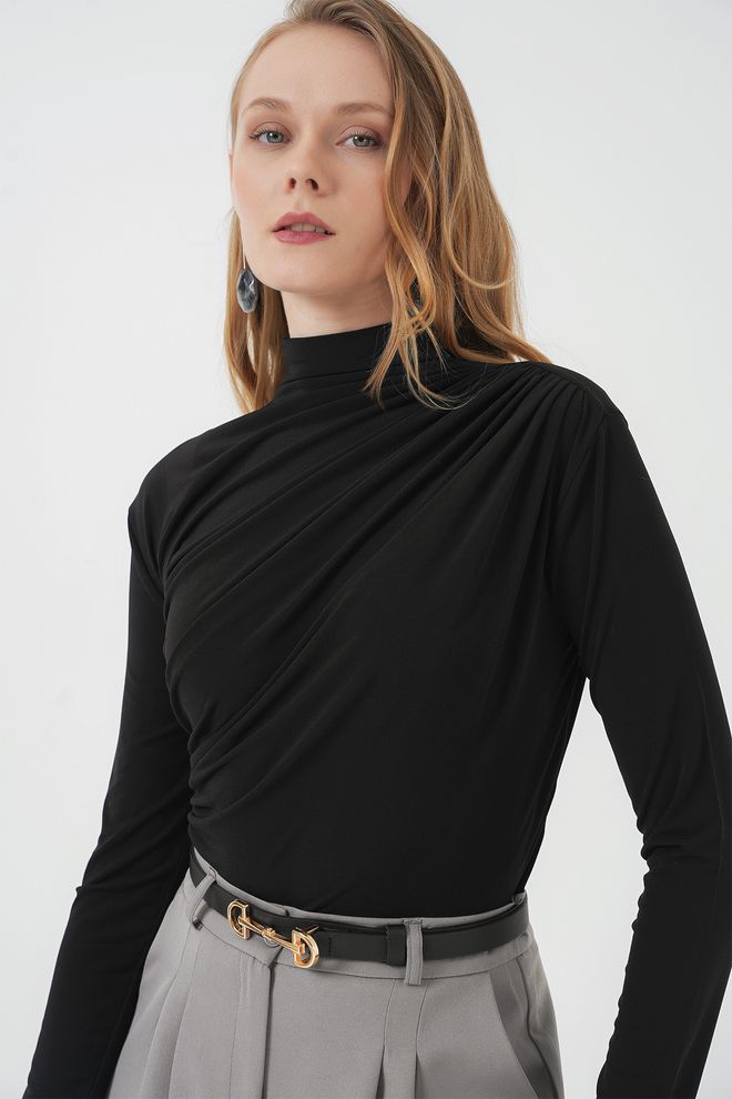 Bigdart بلوزة ساندي بتفاصيل كشكشة سوداء ملابس بالجملة 4