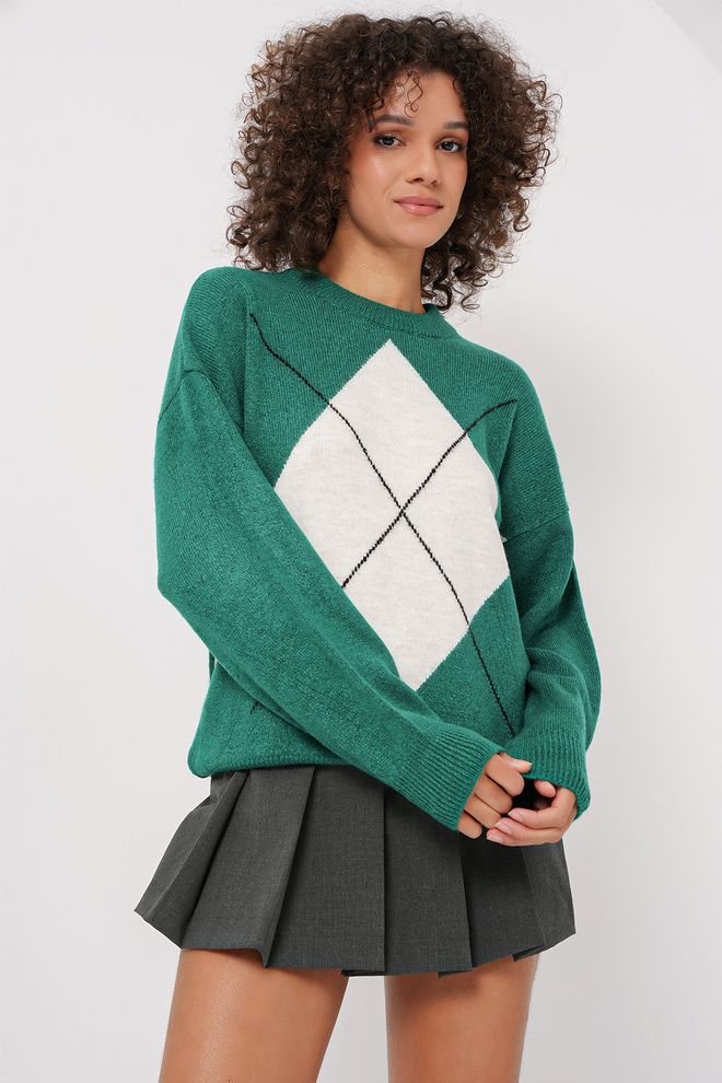 Bigdart Suéter De Malha De Grandes Dimensões Com Estampa De Baklava Verde Esmeralda Roupas por atacado Aniversário