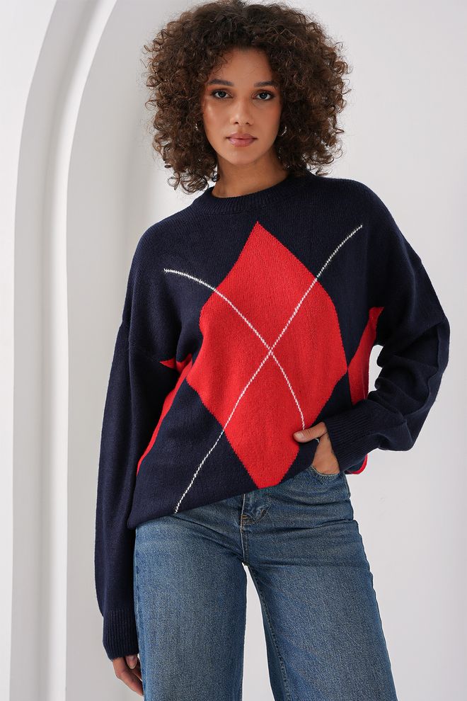 Bigdart Suéter De Malha De Grandes Dimensões Com Estampa De Baklava Azul Marinho Roupas por atacado Aniversário
