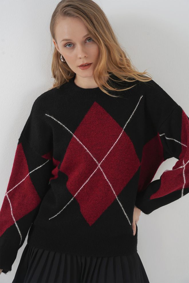 Bigdart Suéter De Malha De Grandes Dimensões Com Estampa De Baklava D. Black Roupas por atacado Outono