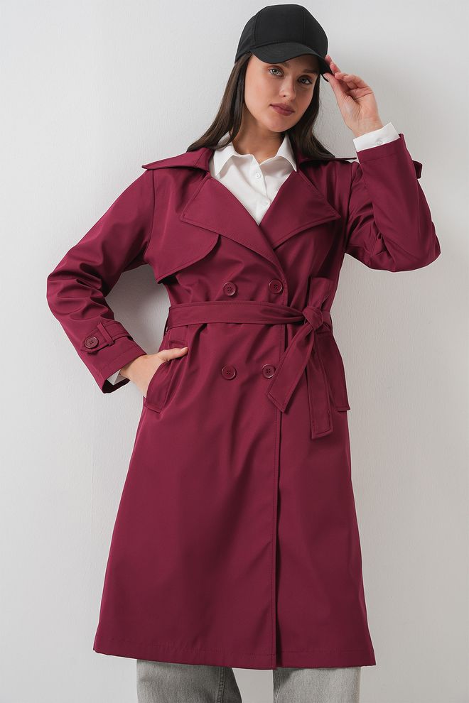 Bigdart Double Neck Trench Coat Burgundy Wholesale Clothing Casual