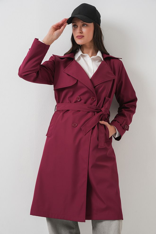 Bigdart Double Neck Trench Coat Burgundy Wholesale Clothing Fall