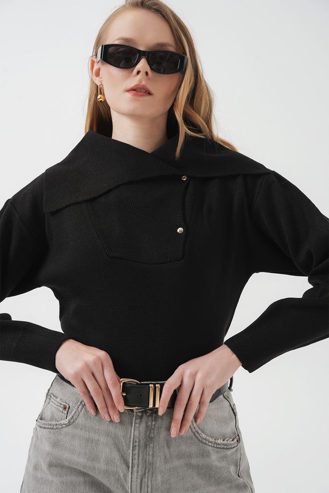 Bigdart Wide Collar Knitwear Sweater Black Wholesale Clothing Casual