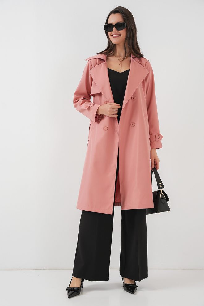 Bigdart Double Collar Trench Coat Pink Wholesale Clothing Polyester