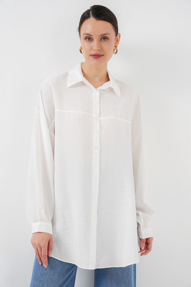Bigdart Long Oversize Shirt 5965 White Wholesale Clothing Casual