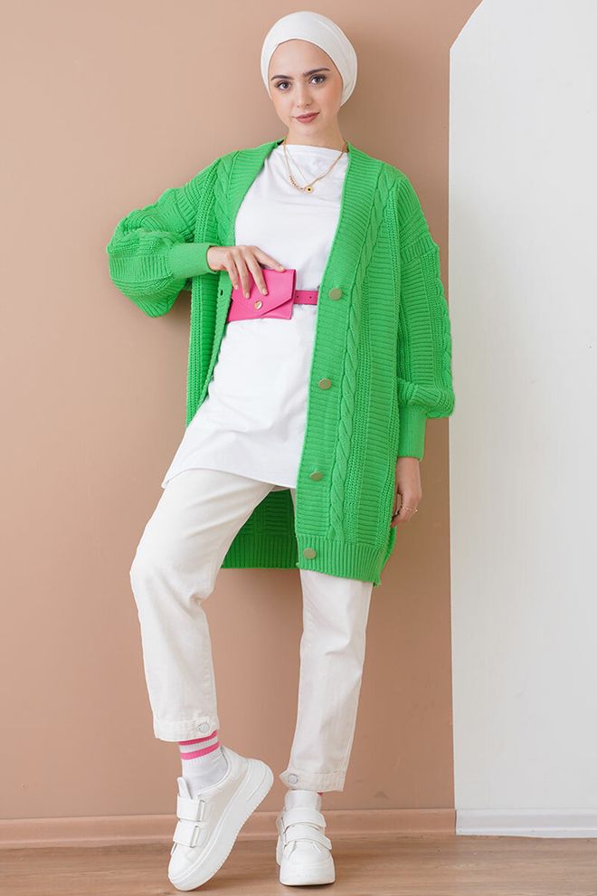 Bigdart Трикотажный Кардиган В Стиле Хиджаб Зеленый Оптовая продажа одежды Акрил