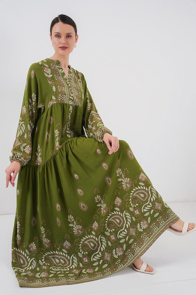 Bigdart Authentic Patterned Burkini Dress D.haki Wholesale Clothing Modest