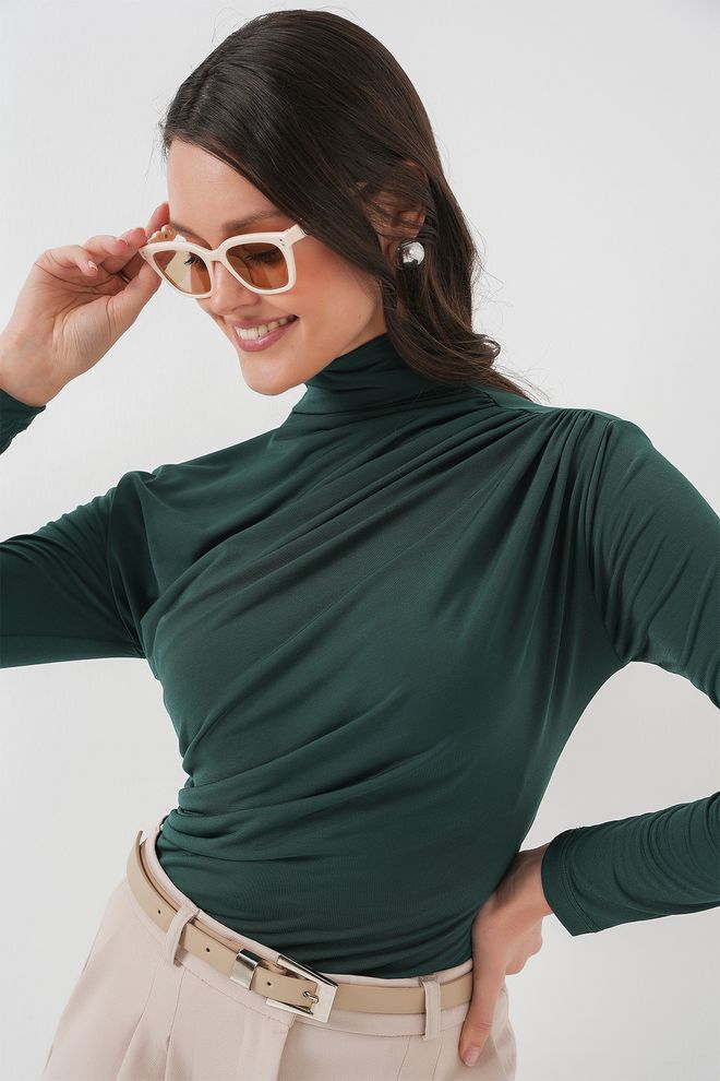 Bigdart بلوزة أخضر أنيقة بقصة ضيقة برقبة طويلة ملابس بالجملة غير رسمي