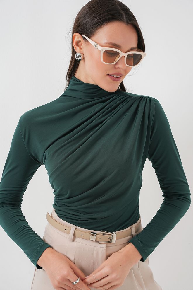 Bigdart بلوزة أخضر أنيقة بقصة ضيقة برقبة طويلة ملابس بالجملة ربيع