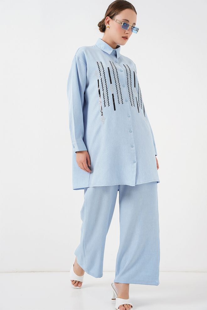 Bigdart Costume Bleu Rayé Grande Taille Vêtements en gros Modeste