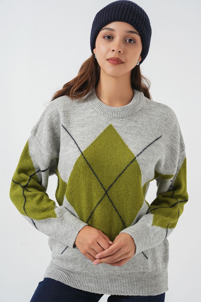 Bigdart Camisola Cinzenta Com Padrão Argyle E Corte Oversized Roupas por atacado Casual