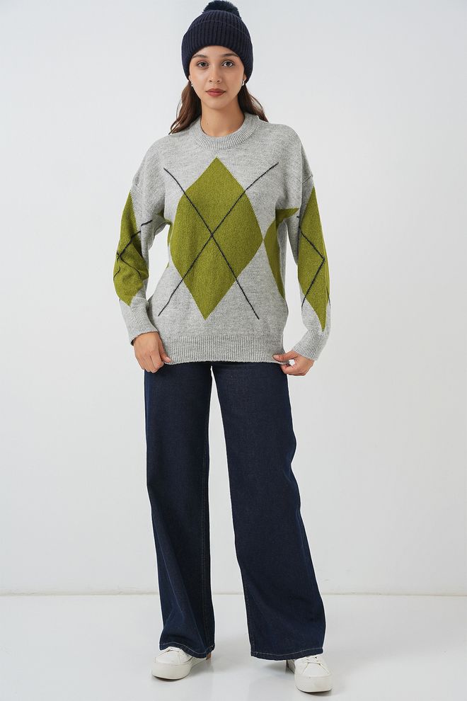 Bigdart Camisola Cinzenta Com Padrão Argyle E Corte Oversized Roupas por atacado 1