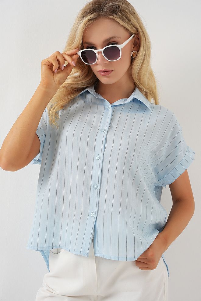 Bigdart Mėlyna Dryžuota Marškinėlių Oversize Su Polo Apykakle Didmeninė prekyba drabužiais Kokteilinė