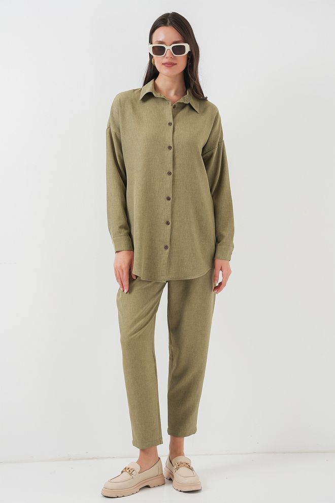 Bigdart Costum Casual Elegant Kaki Cu Decolteu Crestat Îmbrăcăminte cu ridicata Casual