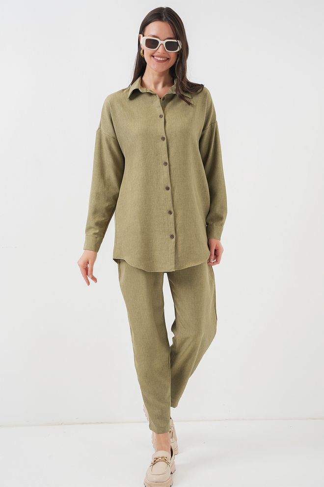 Bigdart Costum Casual Elegant Kaki Cu Decolteu Crestat Îmbrăcăminte cu ridicata Casual