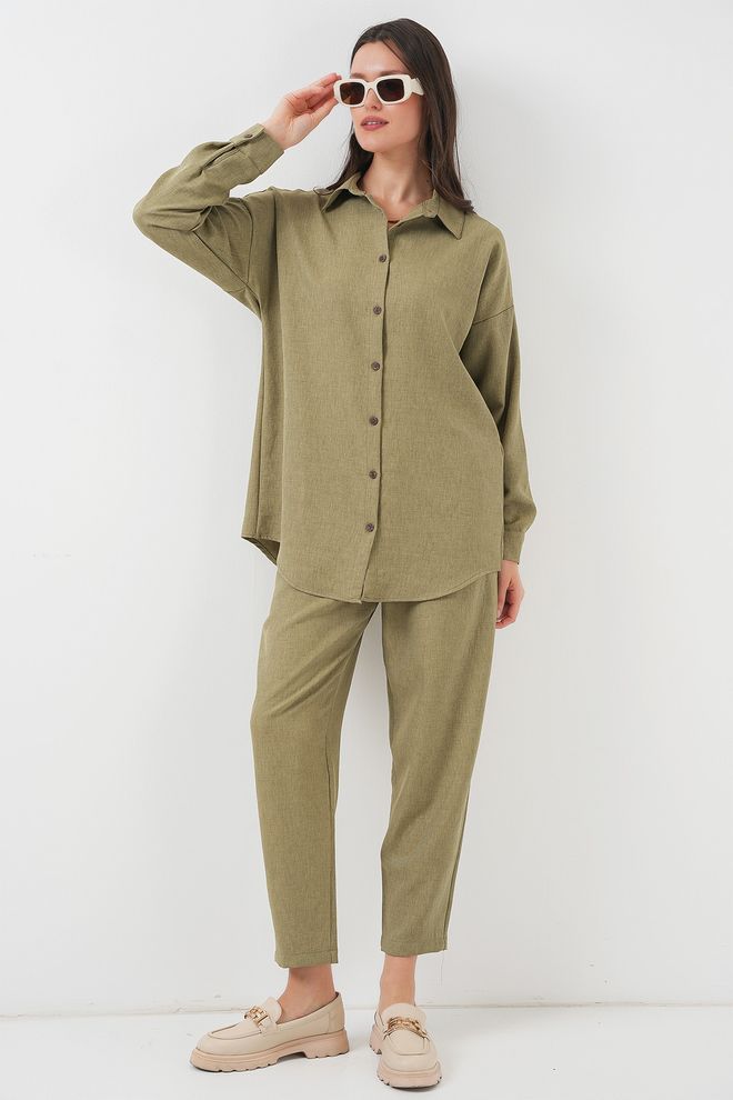 Bigdart Costum Casual Elegant Kaki Cu Decolteu Crestat Îmbrăcăminte cu ridicata Lejer