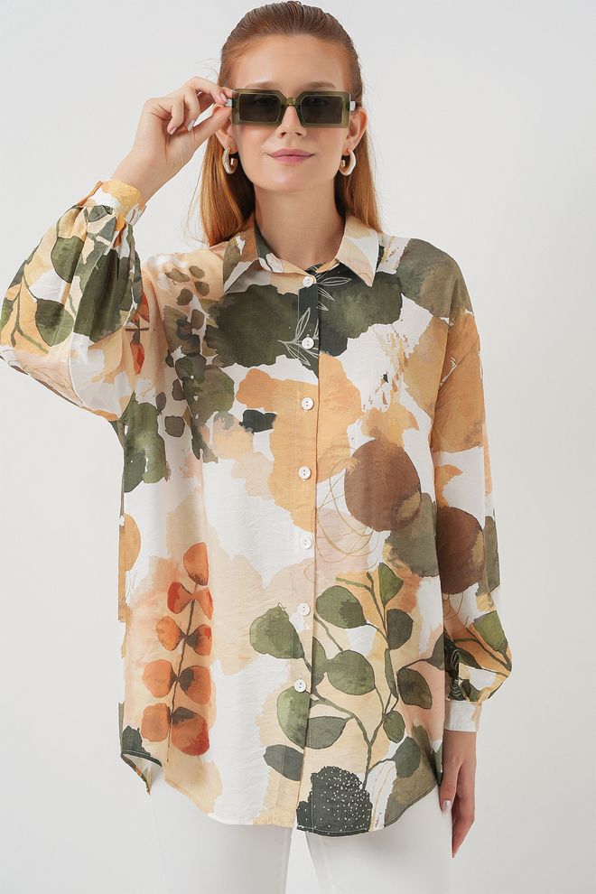Bigdart Khaki Tunic With Floral Oversized Fit Wholesale Clothing Modest