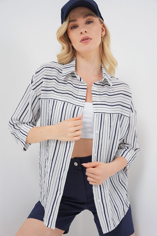 Bigdart Chemise Blanche Rayée Décontractée Grande Taille Vêtements en gros Décontracté