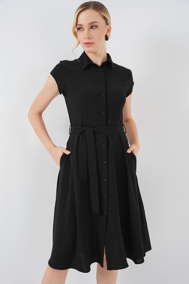 Bigdart Rochie Cămașă Neagră Modestă Formală Elegantă Îmbrăcăminte cu ridicata Serviciu