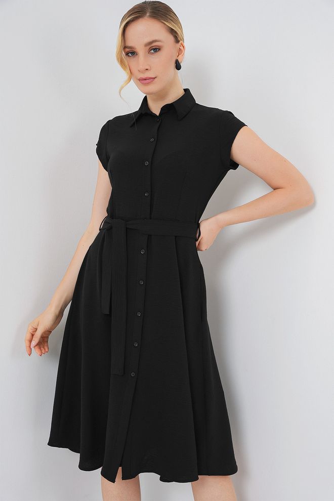 Bigdart Rochie Cămașă Neagră Modestă Formală Elegantă Îmbrăcăminte cu ridicata Primăvară