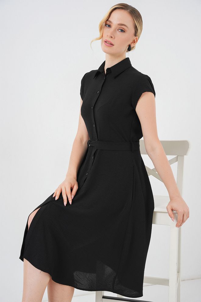 Bigdart Rochie Cămașă Neagră Modestă Formală Elegantă Îmbrăcăminte cu ridicata Casual