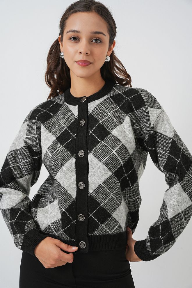 Bigdart Schwarz Lässige Preppy Jahrgang Elegante Retro Strickjacke Großhandelskleidung Lässig