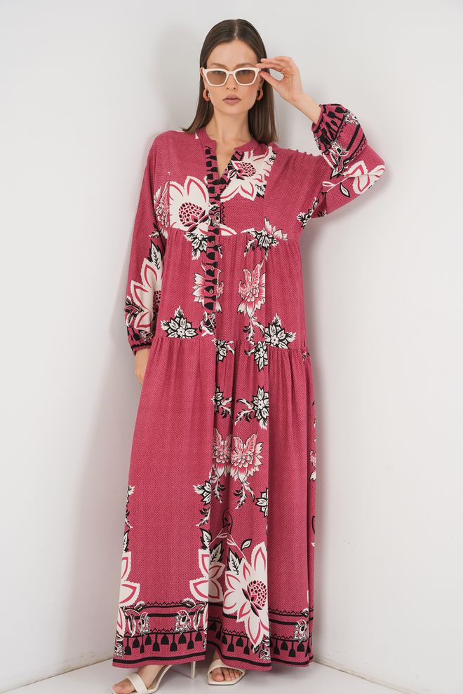 Bigdart Vestito Kaftan Maxi Etnico Rosa Con Motivo Floreale Abbigliamento all'ingrosso Modesto