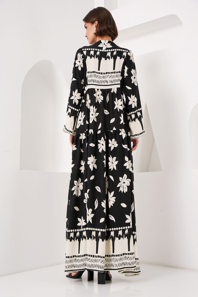 Bigdart Μαύρο Εθνοτικό Φόρεμα Smock Με Floral Μοτίβο Χονδρικό εμπόριο ενδυμάτων Casual