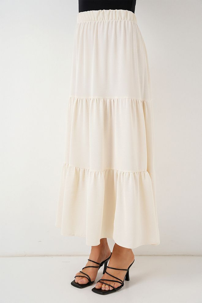 Bigdart Biela Vrstvená Maxi Sukňa S Vysokým Pásom Neformálna Boho Elegantná Veľkoobchod s oblečením 1