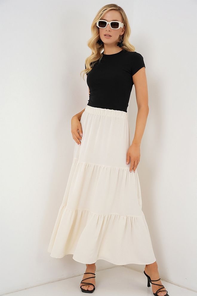 Bigdart Biela Vrstvená Maxi Sukňa S Vysokým Pásom Neformálna Boho Elegantná Veľkoobchod s oblečením Doma
