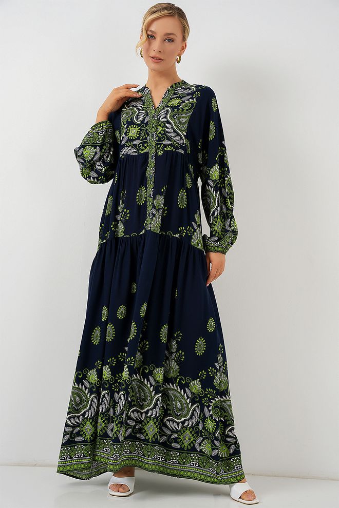 Bigdart Φόρεμα Μπλε Μαρέν Ethnic Μακρύ Με Smock Και Grandad Λαιμόκοψη Χονδρικό εμπόριο ενδυμάτων Απλό