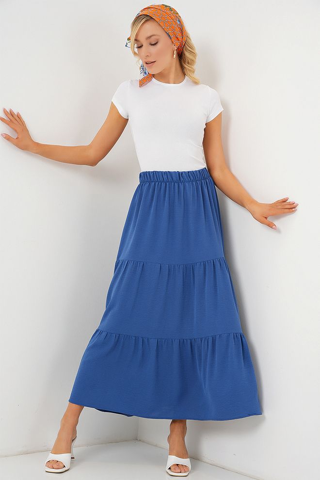 Bigdart Blue Casual Modest Boho Layered Maxi Skirt Wholesale Clothing Modest