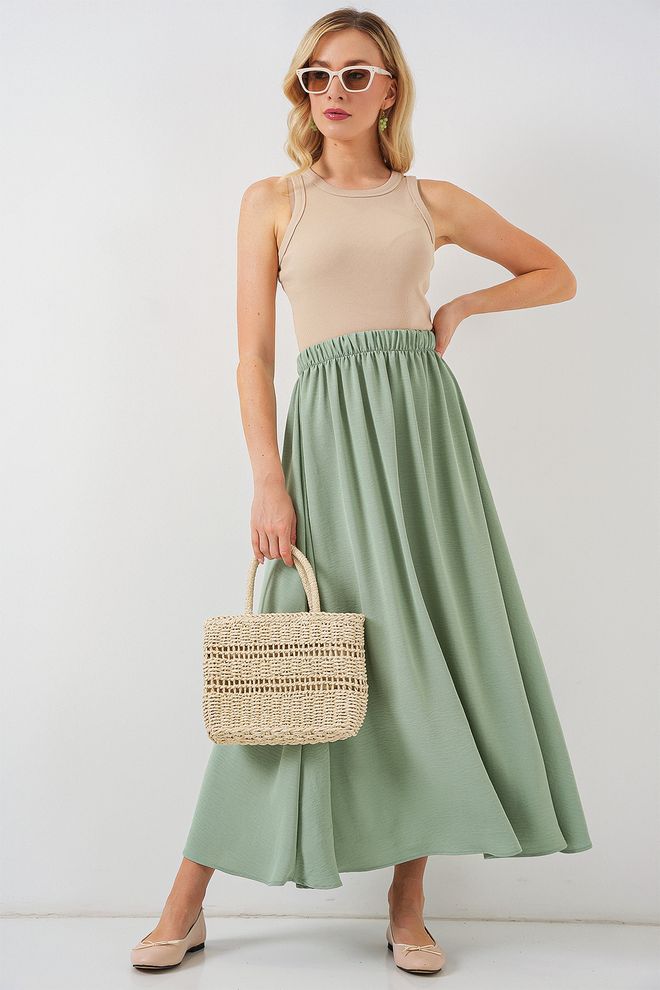 Bigdart Green Flared Maxi Skirt High Waist Pull On Wholesale Clothing Modest