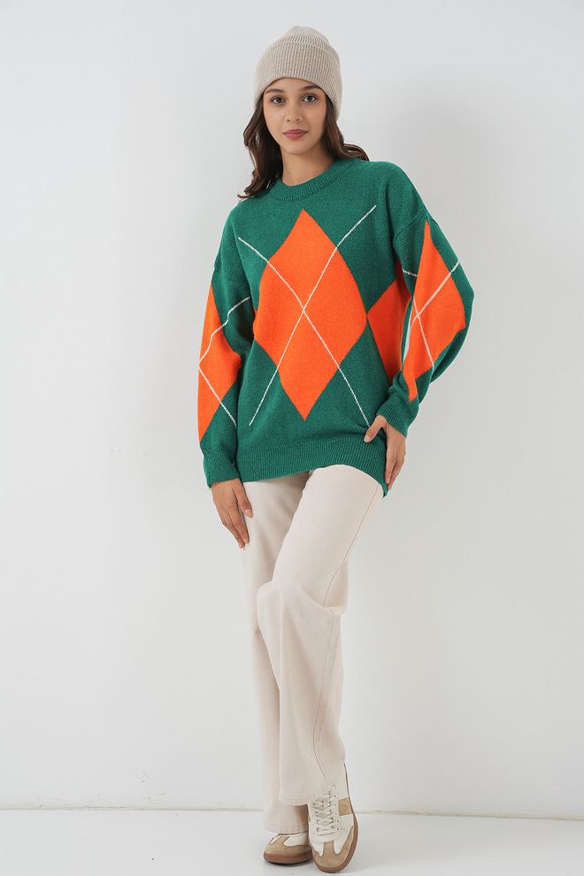 Bigdart Camisola Verde Argyle Casual Oversized Outono Inverno Roupas por atacado 1