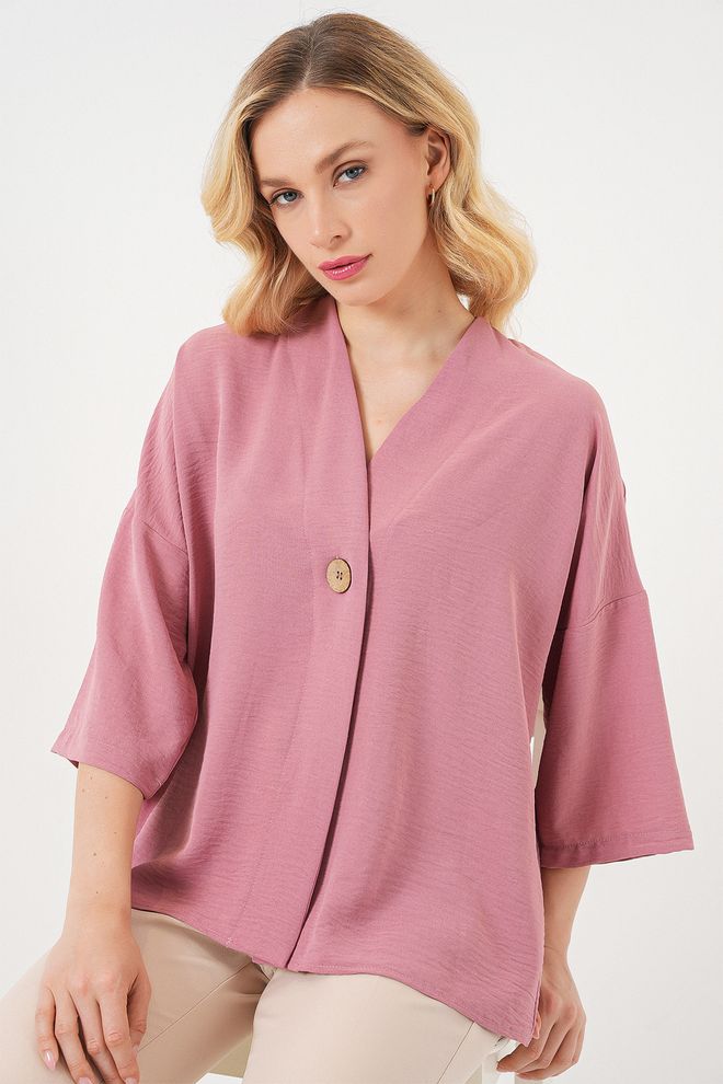 Bigdart Kimono Rose Grande Taille Avec Col En V Et Manches 3/4 Vêtements en gros Modeste
