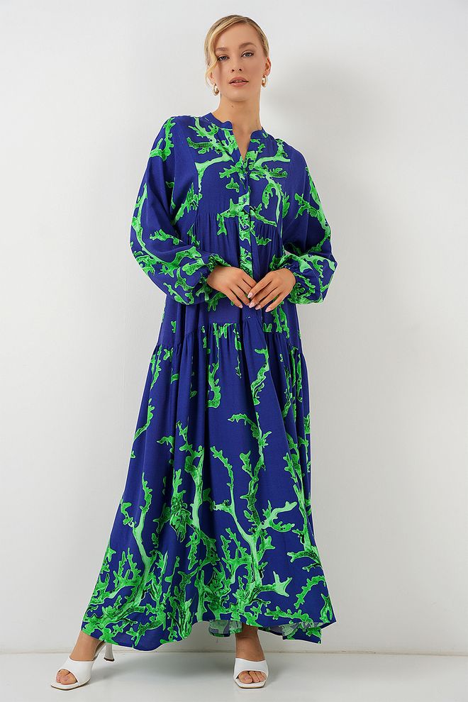 Bigdart Μπλε Boho Φόρεμα Με Λουλουδένιο Σχέδιο Και Smock Λεπτομέρεια Χονδρικό εμπόριο ενδυμάτων Απλό