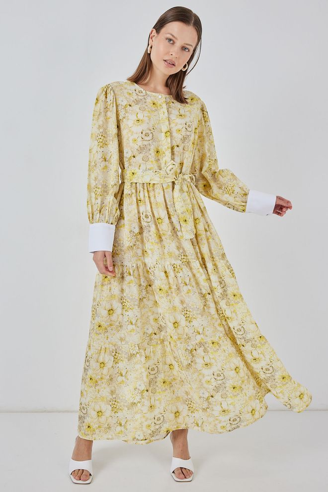 Bigdart Vestito Giallo Floreale Elegante A Camiciotto Abbigliamento all'ingrosso Modesto