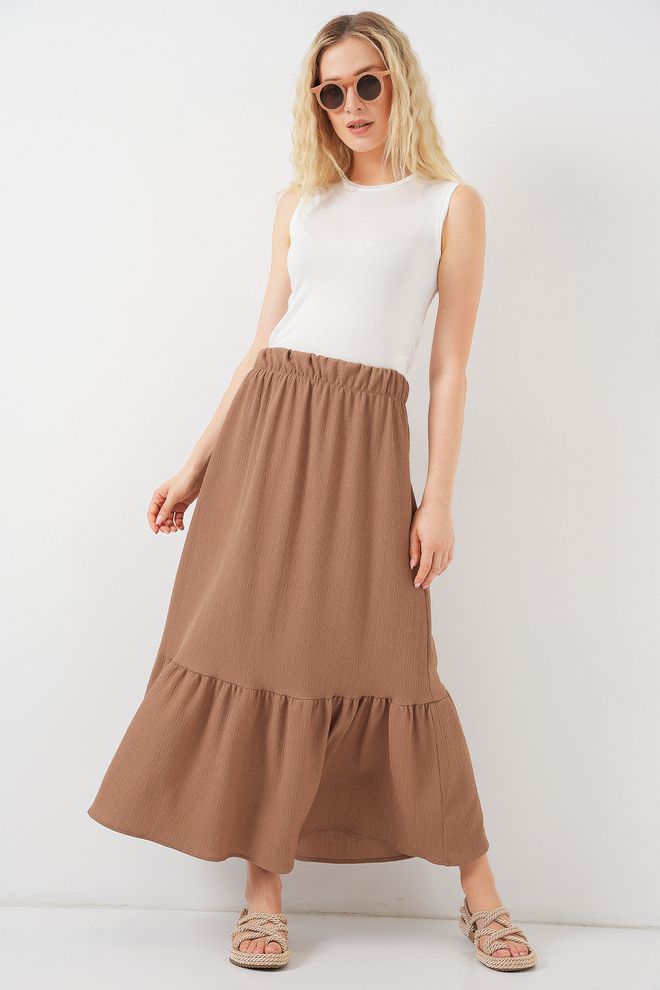 Bigdart Brown Layered Maxi Skirt High Waist Pull On Wholesale Clothing Modest