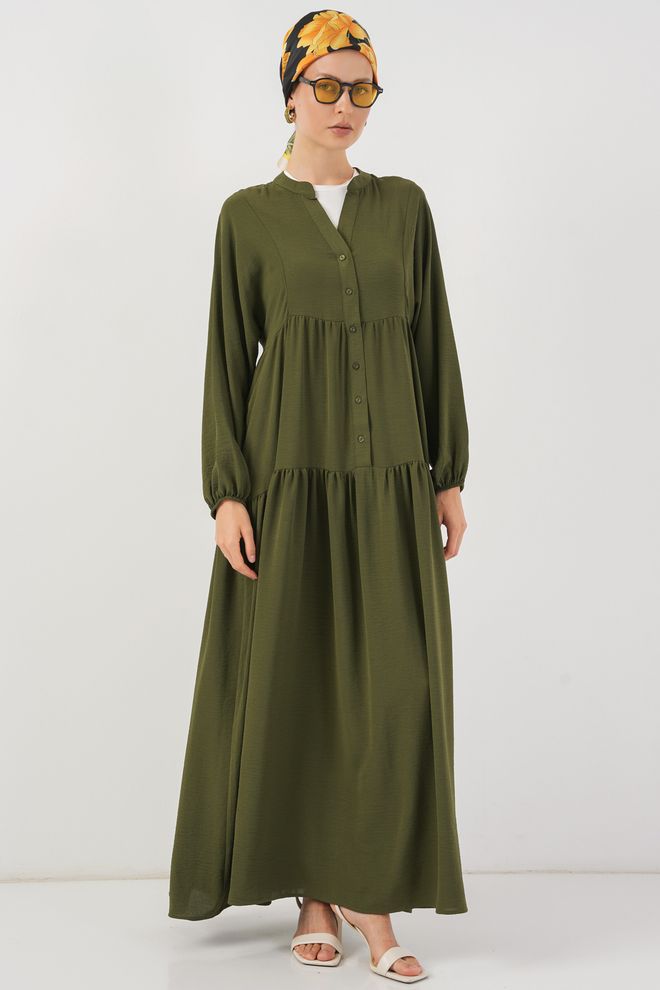 Bigdart Groene Bescheiden Smock Jurk Met Opa Hals Groothandel Kleding Bescheiden